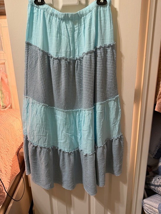POL Aqua and Light Gray Tiered Maxi Skirt - Picture 6 of 6